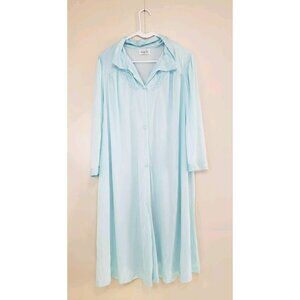 Vtg Vanity Fair Women XL House Coat Robe Lightweight Blue Floral Embroidery